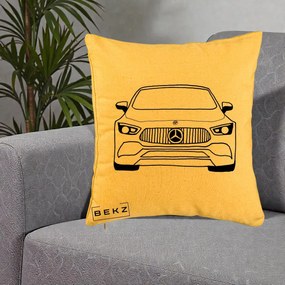 Perna Personalizata Mercedes-Benz Fata Linie, 40x40 cm, Galben, Husa Detasabila, Perna Inclusa, BEKZ®