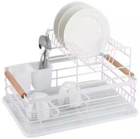 Suport pentru vase pe două niveluri, din oțel, plastic și lemn, alb – KINGHoff KH-1798