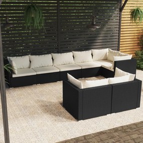 3102479 vidaXL Set mobilier de grădină cu perne, 8 piese, negru, poliratan