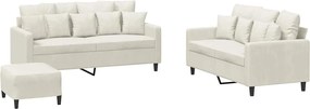 vidaXL Set de canapele cu perne, 3 piese, crem, catifea