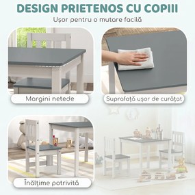 AIYAPLAY Set Măsuță și Scaune pentru Copii 3-8 Ani din Lemn Gri și Alb | Aosom Romania