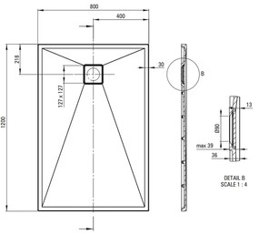 Cadita dus compozit slim alba 120x80 cm Deante Correo 1200x800 mm, Alb