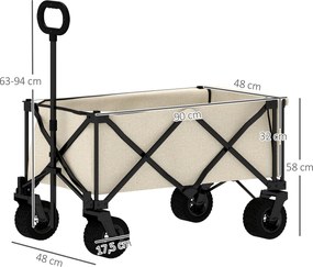 Outsunny Carucior de grădină cu o capacitate de 100 kg, pliabil, cu sac detașabil, 90 x 48 x 92 cm, bej | Aosom Romania