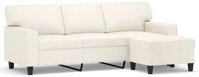 3153552 vidaXL Canapea cu 3 locuri și taburet, crem, 180 cm, piele ecologică