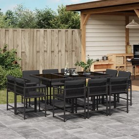 3211567 vidaXL Set mobilier de exterior cu perne, 11 piese, negru, poliratan