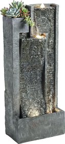 Outsunny Fântână 3 trepte pentru grădină cu iluminare LED, ghiveci, pompă, aspect piatră, reglabil 38 x 19 x 101 cm | Aosom Romania