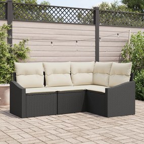vidaXL Set de canapele pentru grădină 4 pcs Negru Rattan poli