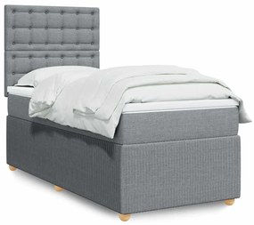 vidaXL Pat box spring cu saltea, gri deschis, 90x200 cm, textil