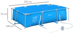 Outsunny Piscină Supraterană cu Filtru și Supapă din Oțel/PVC 292x190x75cm Albastru Perfectă pentru Adulți și Copii în Grădină | Aosom Romania