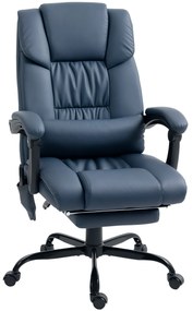 Vinsetto Fotoliu de birou masaj, suport pentru picioare, înălțime reglabilă, spătar înclinat, telecomandă cu fir, 66x75x122cm, albastru | Aosom Romania