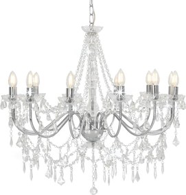 vidaXL Candelabru cu mărgele, argintiu, 12 becuri x E14