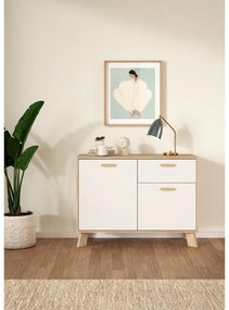 Comodă albă-în culoare naturală cu aspect de lemn de stejar 99x73x39 cm Ikast – Tvilum