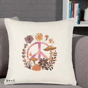 Perna Decorativa Peace Ciuperci Boho, 40x40 cm, Crem Reliefat, Husa Detasabila, Perna Inclusa, BEKZ®