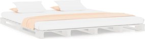 vidaXL Pat din paleți Double, alb, 135x190 cm, lemn masiv de pin