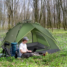 Outsunny Tentă de camping tentă pop-up ușoară pentru 2-3 pers. - 2 uși mari - 210 x 210 x 140 cm fibră de sticlă poliester | Aosom Romania