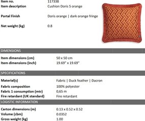 Perna decorativa design LUX Doris S orange, 50x50cm