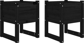vidaXL Jardiniere, 2 buc, Negru, 40x40x52,5 cm, lemn masiv de pin