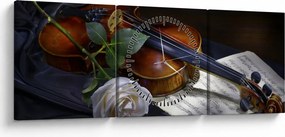 Tablou - Trandafiri și vioară (cu ceas) (90x30 cm)