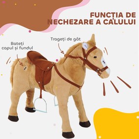 HOMCOM Cal balansoar din pluș pentru copil de la 2 ani, cu efecte sonore, șa și bride 85 cm (lungime) bej | Aosom Romania