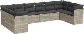 vidaXL Set canapele de grădină cu perne 10 piese gri deschis poliratan