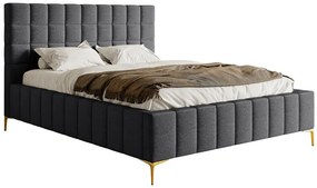 Pat matrimonial 140 cm Sheldona 140 (cu somieră) (cu sp. depozitare) (gri închis + auriu). 1099774