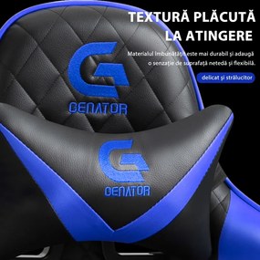 Scaun gaming, masaj în perna lombară, sezut benzi elastice sustinere, suport picioare, funcție sezlong, SIG 5020, Negru/Albastru