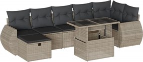 vidaXL Set mobilier de grădină cu perne, 8 piese gri deschis poliratan