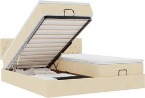 vidaXL Cadru de pat otoman cu saltele crem 180x200cm stofa