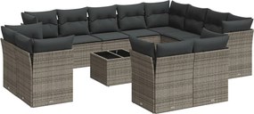 vidaXL Set mobilier de grădină cu perne, 13 piese, gri, poliratan