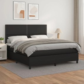 3142791 vidaXL Pat box spring cu saltea, negru, 160x200 cm, piele ecologică