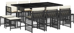 vidaXL Set mobilier de exterior cu perne, 11 piese, negru, poliratan