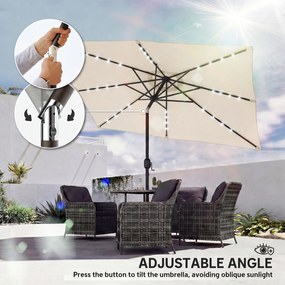 Outsunny Umbrelă de grădină cu 24 LED-uri solare Prelată înclinabilă Tija metalică 2,9x2,5 m crem | Aosom Romania