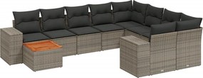 vidaXL Set mobilier de grădină cu perne, 10 piese, gri, poliratan