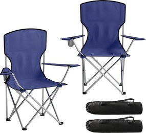 Outsunny Set de 2 scaune de camping pliabile cu suport pentru pahar, husă de transport, spătar înalt, 88x57x97cm, Albastru închis | Aosom Romania