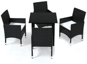 3094974 vidaXL Set mobilier de grădină cu perne, 5 piese, negru, poliratan