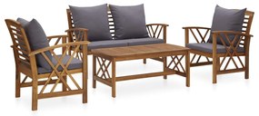 Set mobilier gradina cu perne, 4 piese, lemn masiv de acacia Gri, banca + 2x fotoliu + masa, 1