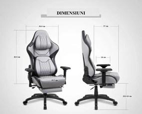 RESIGILAT- DOWINX Scaun gaming, ergonomic, spătar înalt, tetiera confortabilă, suport lombar, cotiere 4D, suport picioare, rezistent 150 kg, piele PU, Gri