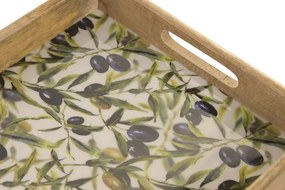 Tavă servire Mediterranean lăcuită verde cu accente naturale din lemn de mango cu structură din lemn – "Olivia"