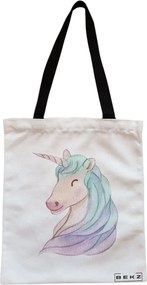 Sacosa de Panza pentru Cumparaturi, Geanta Tote, model Unicorn, Cu fermoar, 38x34.5 cm, Alba, BEKZ®