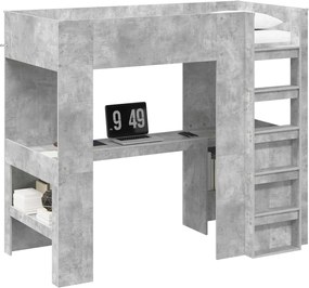 vidaXL Cadru de pat supraetajat cu birou Gri din beton 90 x 190 cm