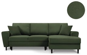 Colțar din catifea cu șezlong pe partea dreaptă Kooko Home Jazz, verde