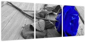 Tablou - Trandafir albastru (cu ceas) (90x30 cm)