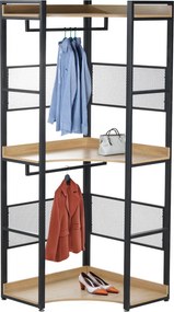 Etajeră de colţ, cu raft, stejar/negru, KILOS NEW TIP 5