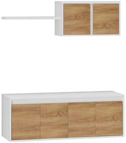 HOMCOM Set Mobilier TV și Dulap Suspendat cu 7 Rafturi și Raft Deschis, Mobilier pentru TV din PAL, 120x41x43,3 cm, Alb | Aosom Romania