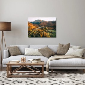Tablou pe sticlă cu pod în valea din Scoția (70x50 cm)
