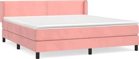vidaXL Pat box spring cu saltea, roz, 160x200 cm, catifea