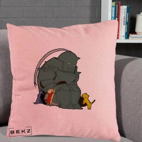 Perna Personalizata Fullmetal Alchemist Alphonse cu Pisici, 40x40 cm, Roz, Husa Detasabila, Perna Inclusa, BEKZ®