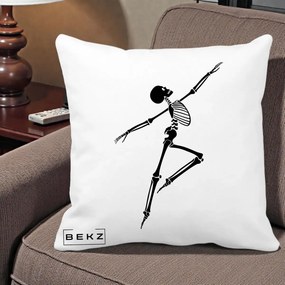 Perna Decorativa Schelet Dansator Silueta Neagra Halloween, 40x40 cm, Alba Mata, Husa Detasabila, Perna Inclusa, BEKZ®