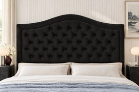 Pat tapițat din catifea Solaria 140×200 cm, negru, cu ladă de depozitare