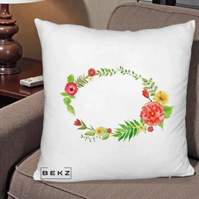 Perna Decorativa Coroana Florala Acuarela, 40x40 cm, Alb Pufos, Husa Detasabila, Perna Inclusa, BEKZ®